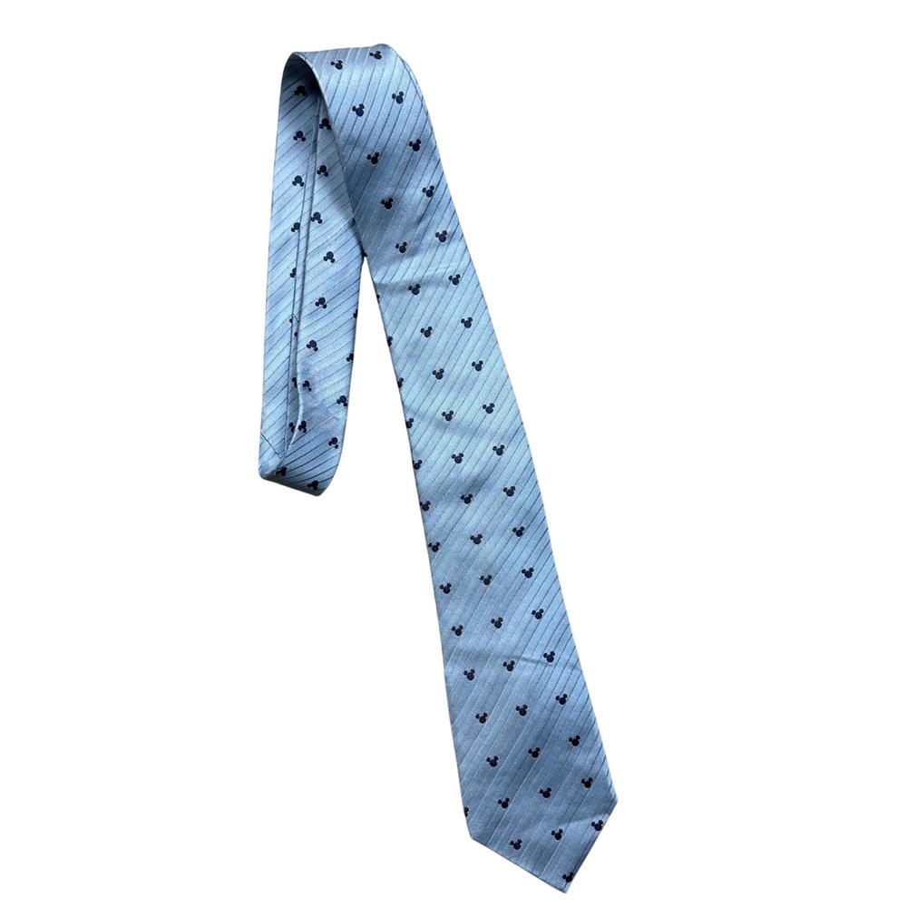 Disney Parks Men's Mickey Mouse Icon Silk Necktie Light Blue Striped Classic Tie